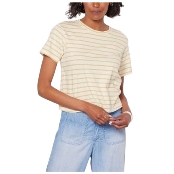 AMO Classic Boxy Cropped Striped Babe Tee Yellow White, size XS - Picture 3 of 9